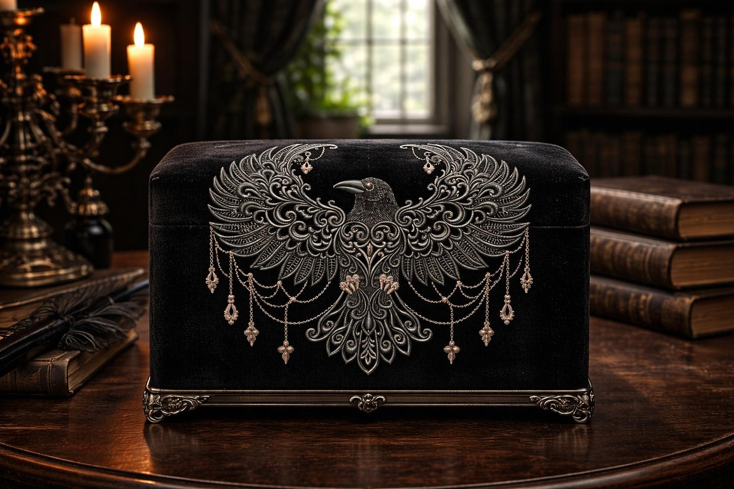 Gothic Baroque Raven Machine Embroidery Design - Intricate Black and Gold Raven Embroidery for Apparel, Home Decor and More, Bird Embroidery