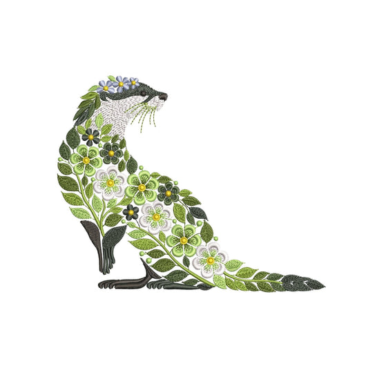River Otter Embroidery Design, Floral Animal Machine Embroidery File, Nature Otter Pattern, Wildlife Embroidery Instant Download, Otter PES
