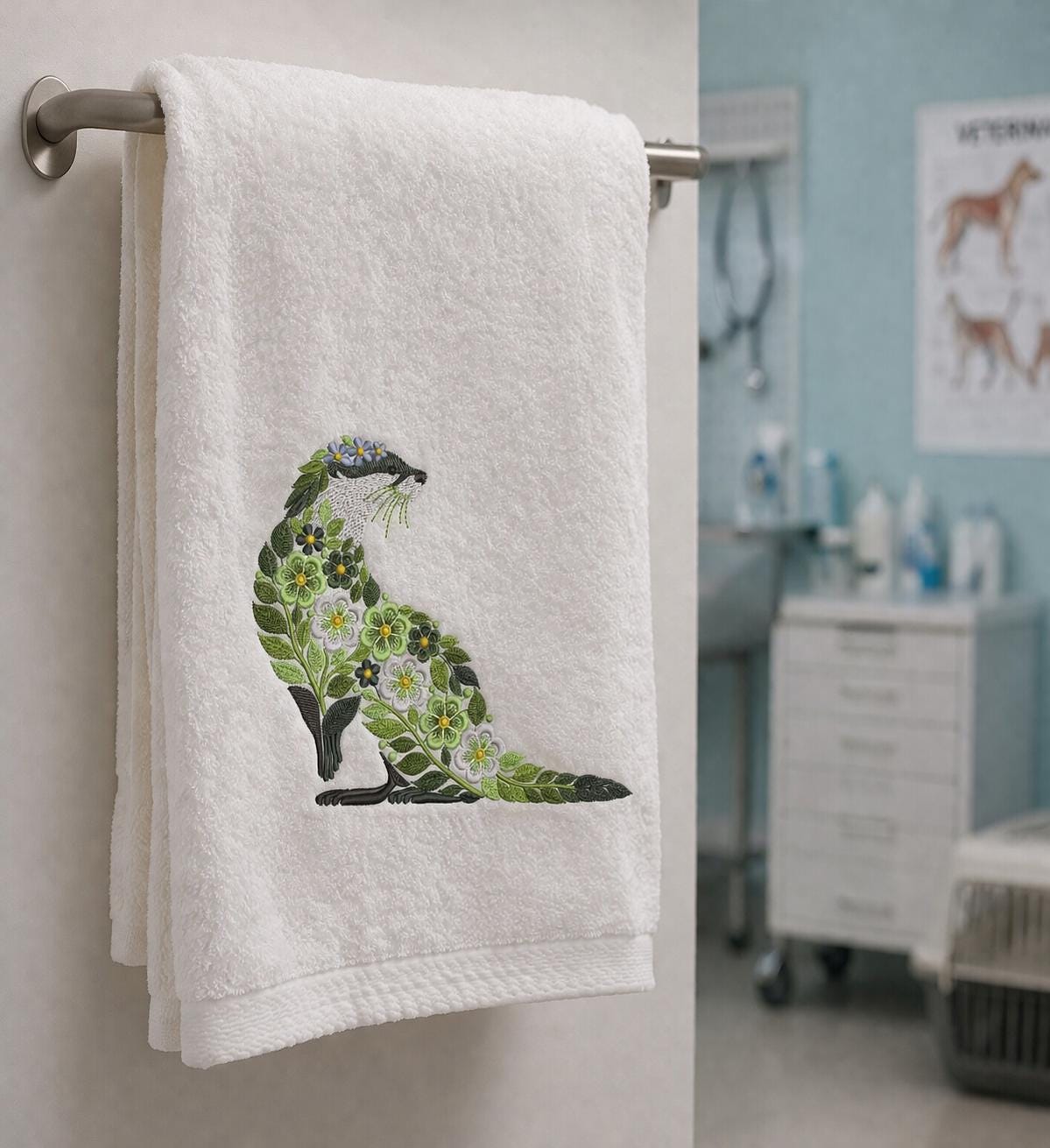 River Otter Embroidery Design, Floral Animal Machine Embroidery File, Nature Otter Pattern, Wildlife Embroidery Instant Download, Otter PES