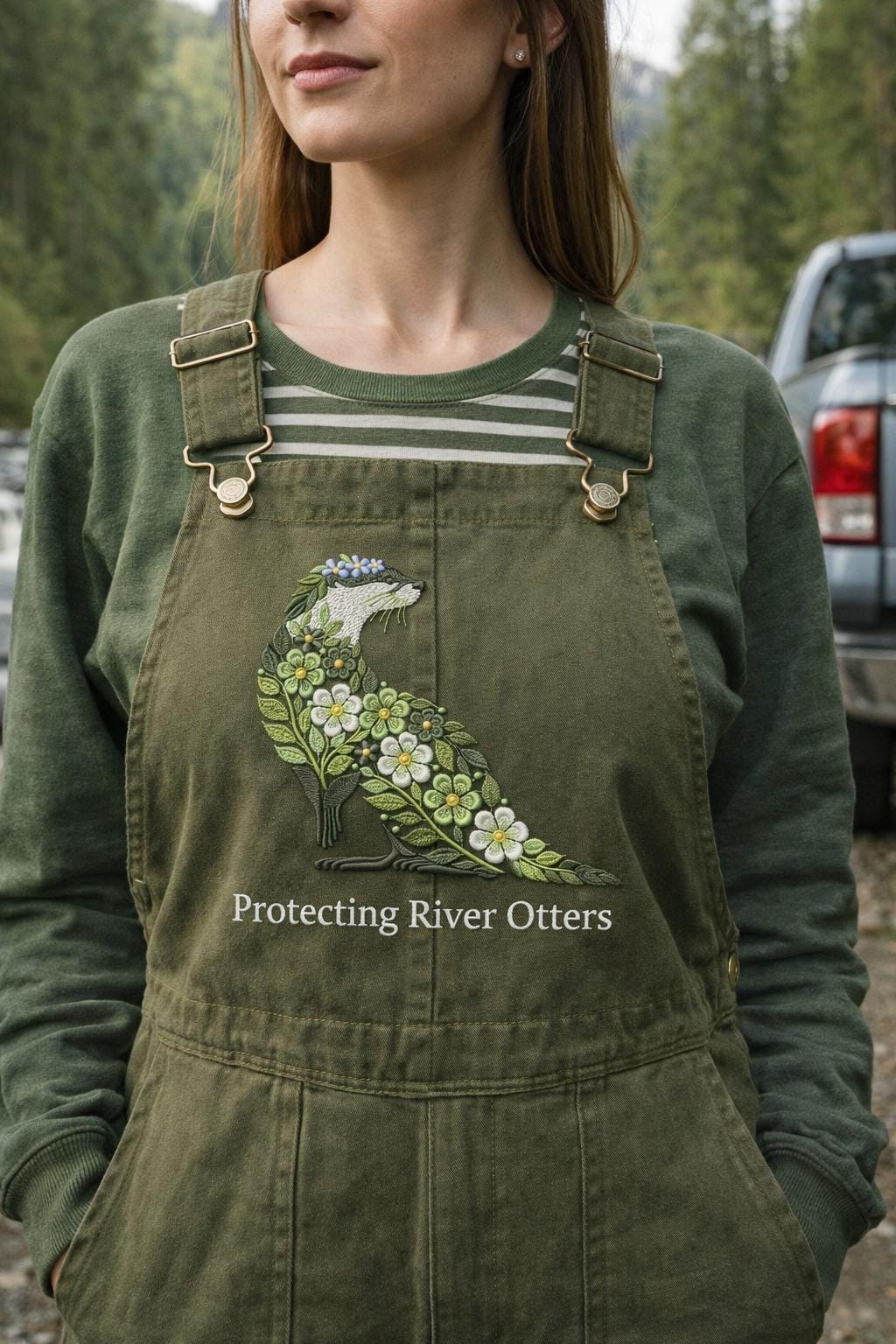 River Otter Embroidery Design, Floral Animal Machine Embroidery File, Nature Otter Pattern, Wildlife Embroidery Instant Download, Otter PES