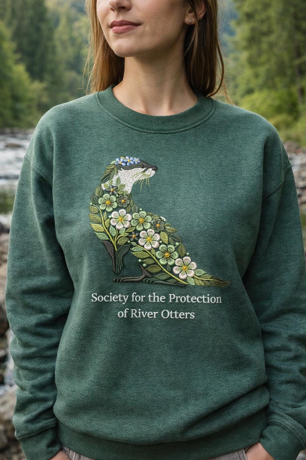 River Otter Embroidery Design, Floral Animal Machine Embroidery File, Nature Otter Pattern, Wildlife Embroidery Instant Download, Otter PES