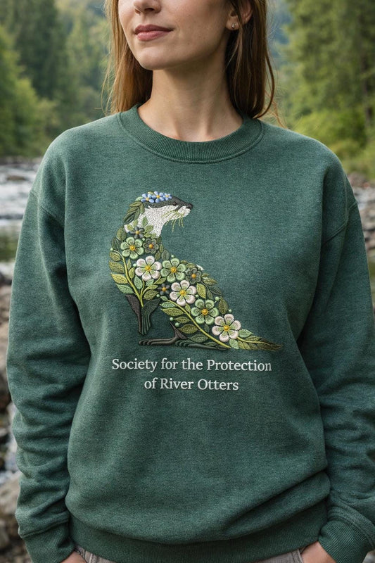 River Otter Embroidery Design, Floral Animal Machine Embroidery File, Nature Otter Pattern, Wildlife Embroidery Instant Download, Otter PES