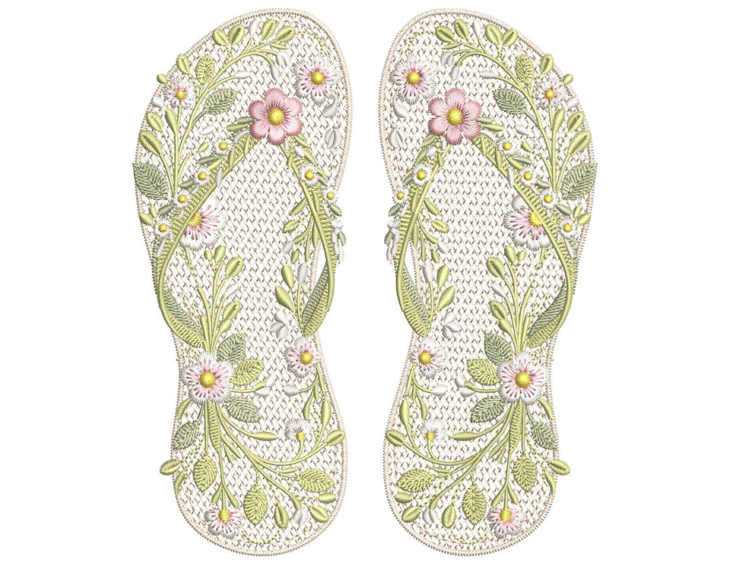 Floral Flip Flop Embroidery Design Set, Flip-Flop Machine Embroidery Pattern, Summer Floral Slippers Embroidery, Sandals Flip-Flop PES DST