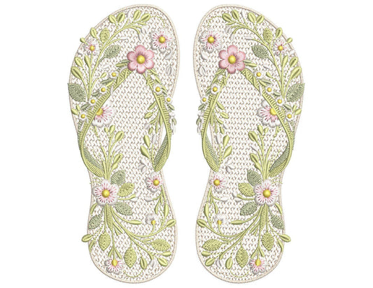 Floral Flip Flop Embroidery Design Set, Flip-Flop Machine Embroidery Pattern, Summer Floral Slippers Embroidery, Sandals Flip-Flop PES DST