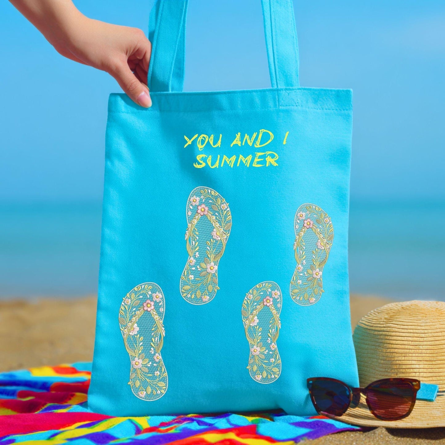 Floral Flip Flop Embroidery Design Set, Flip-Flop Machine Embroidery Pattern, Summer Floral Slippers Embroidery, Sandals Flip-Flop PES DST