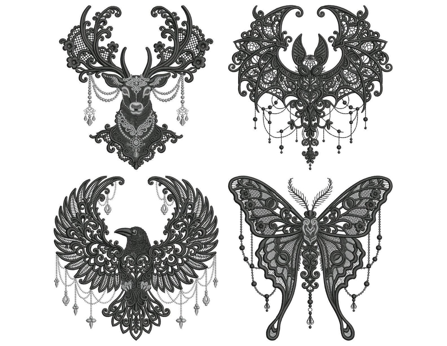 Gothic Baroque Embroidery Set - Bat, Deer, Raven, Moth Designs for Machine Embroidery, Perfect for Gothic and Baroque Art Lovers