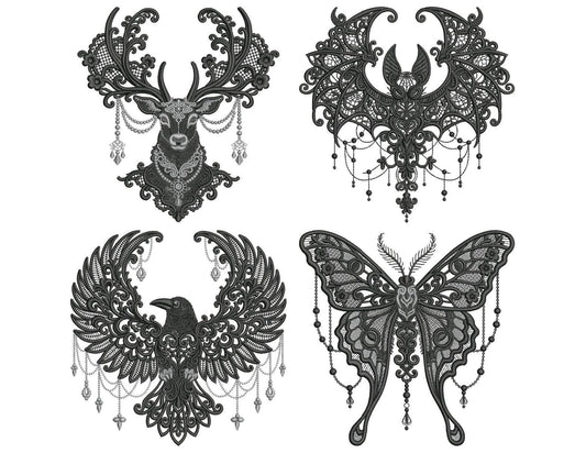 Gothic Baroque Embroidery Set - Bat, Deer, Raven, Moth Designs for Machine Embroidery, Perfect for Gothic and Baroque Art Lovers