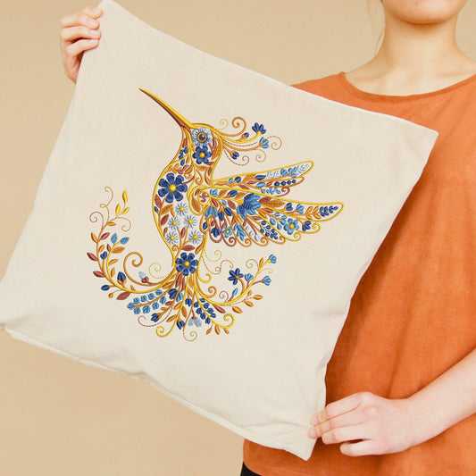 Autumn Hummingbird Machine Embroidery Design, Fall Season Embroidery, Floral Hummingbird Embroidery Perfect for Home Decor & Gifts