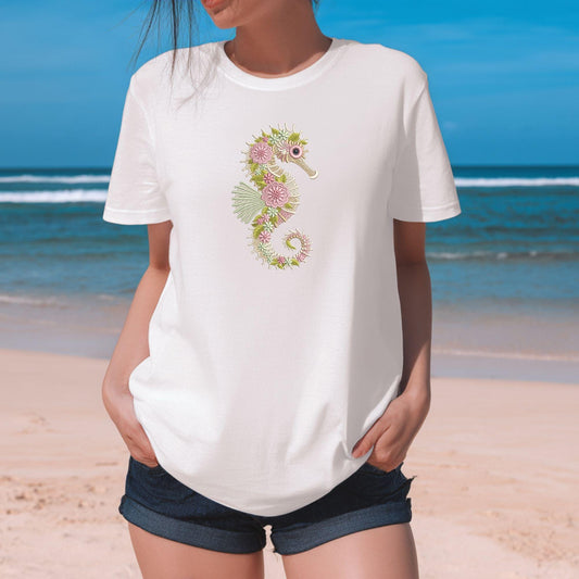 Floral Seahorse Embroidery Design, Ocean Machine Embroidery File, Nautical Sea Horse Pattern PES DST JEF, Summer Beach Art Instant Download