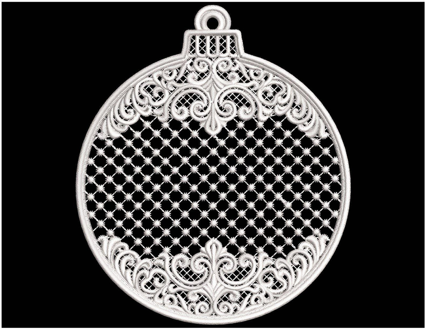 FSL Christmas Ornament Embroidery Design, Lace Bauble Machine Pattern (Digital Download)