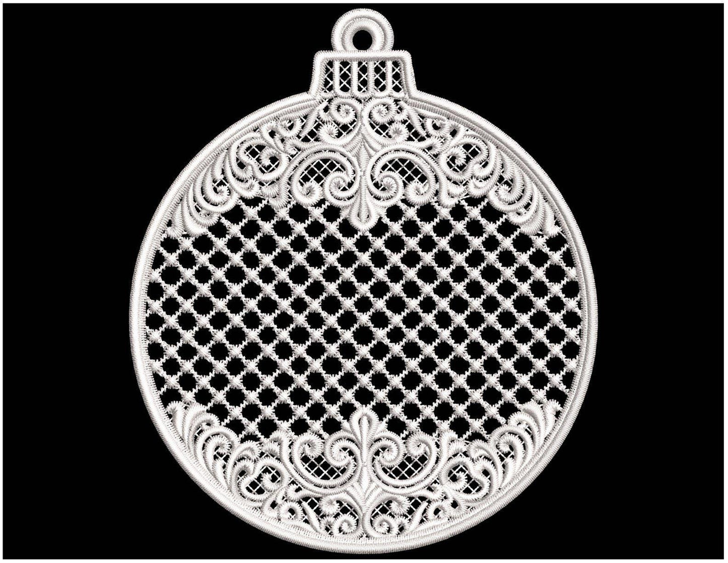 FSL Christmas Ornament Embroidery Design, Lace Bauble Machine Pattern (Digital Download)