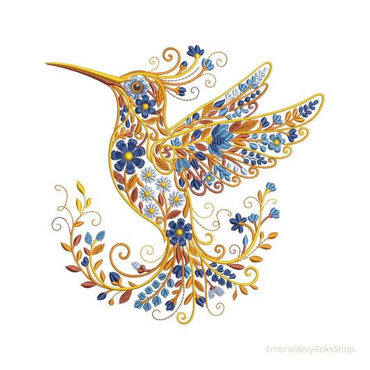 Autumn Hummingbird Machine Embroidery Design, Fall Season Embroidery, Floral Hummingbird Embroidery Perfect for Home Decor & Gifts