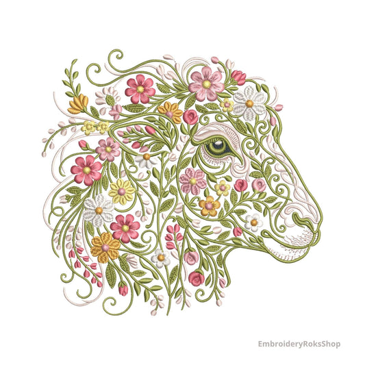 Floral Sheep Embroidery Design, Spring Floral Lamb Machine Embroidery Pattern Perfect for Quilts Apparel Home Décor, Cottagecore Embroidery