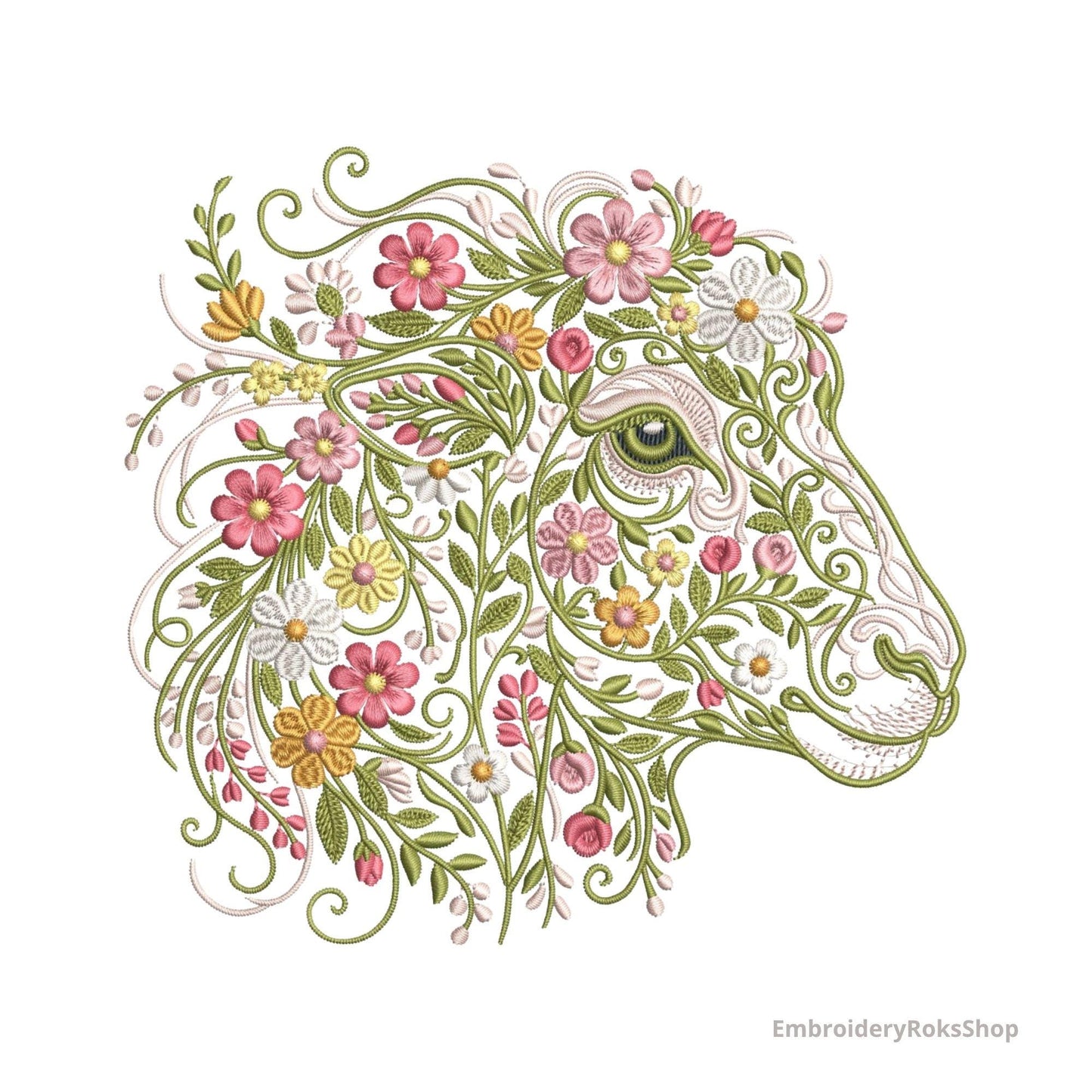 Floral Sheep Embroidery Design, Spring Lamb Machine Pattern (Digital Download)