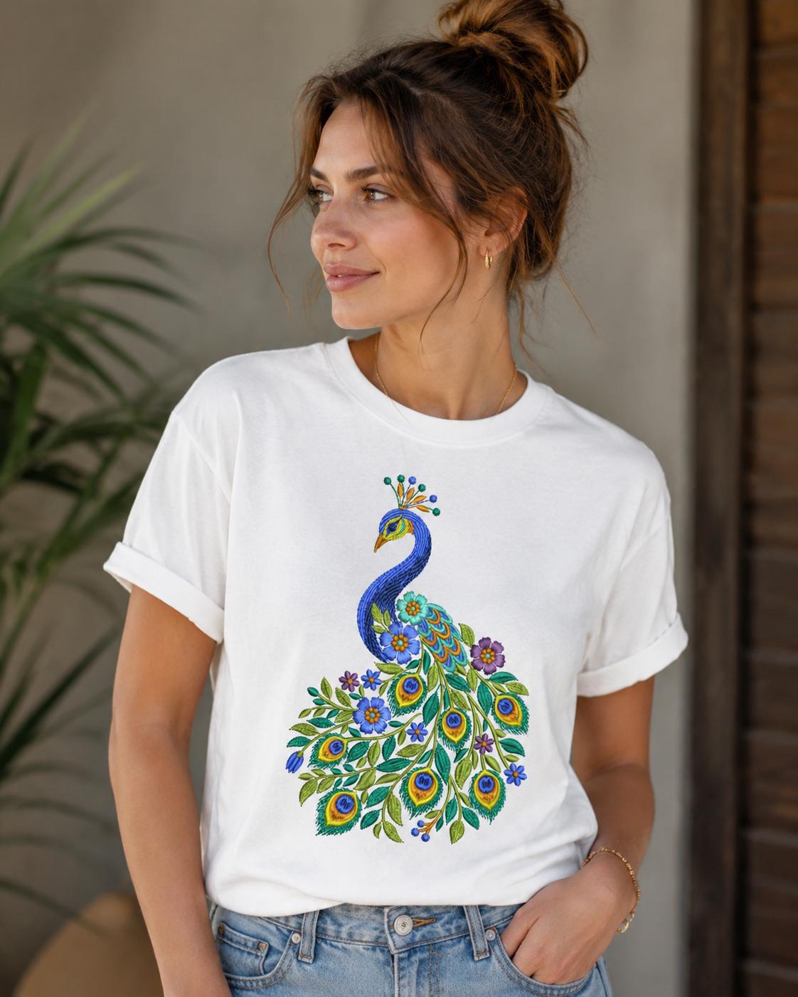 Botanical Peacock Machine Embroidery Design, Floral Art, Instant Download (PES, DST, JEF)