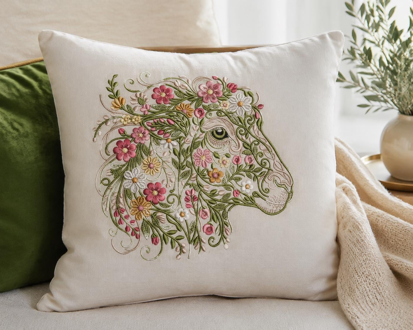 Floral Sheep Embroidery Design, Spring Lamb Machine Pattern (Digital Download)