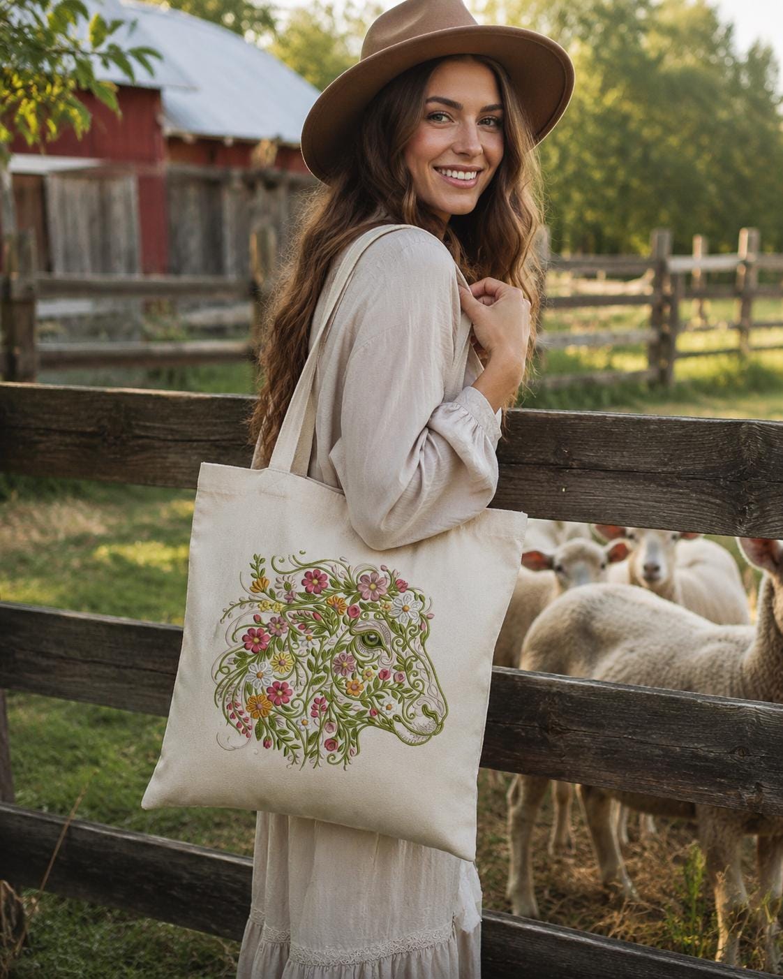 Floral Sheep Embroidery Design, Spring Lamb Machine Pattern (Digital Download)