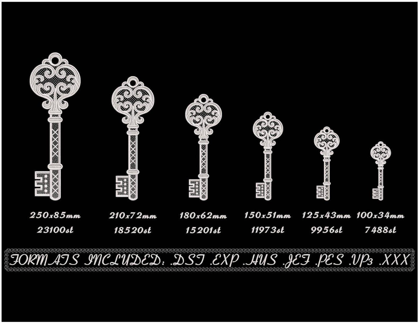 Elegant FSL Key Design Embroidery - Perfect for Machine Embroidery Projects, Key Shaped Design for DIY Crafts, Wedding Decorations & More
