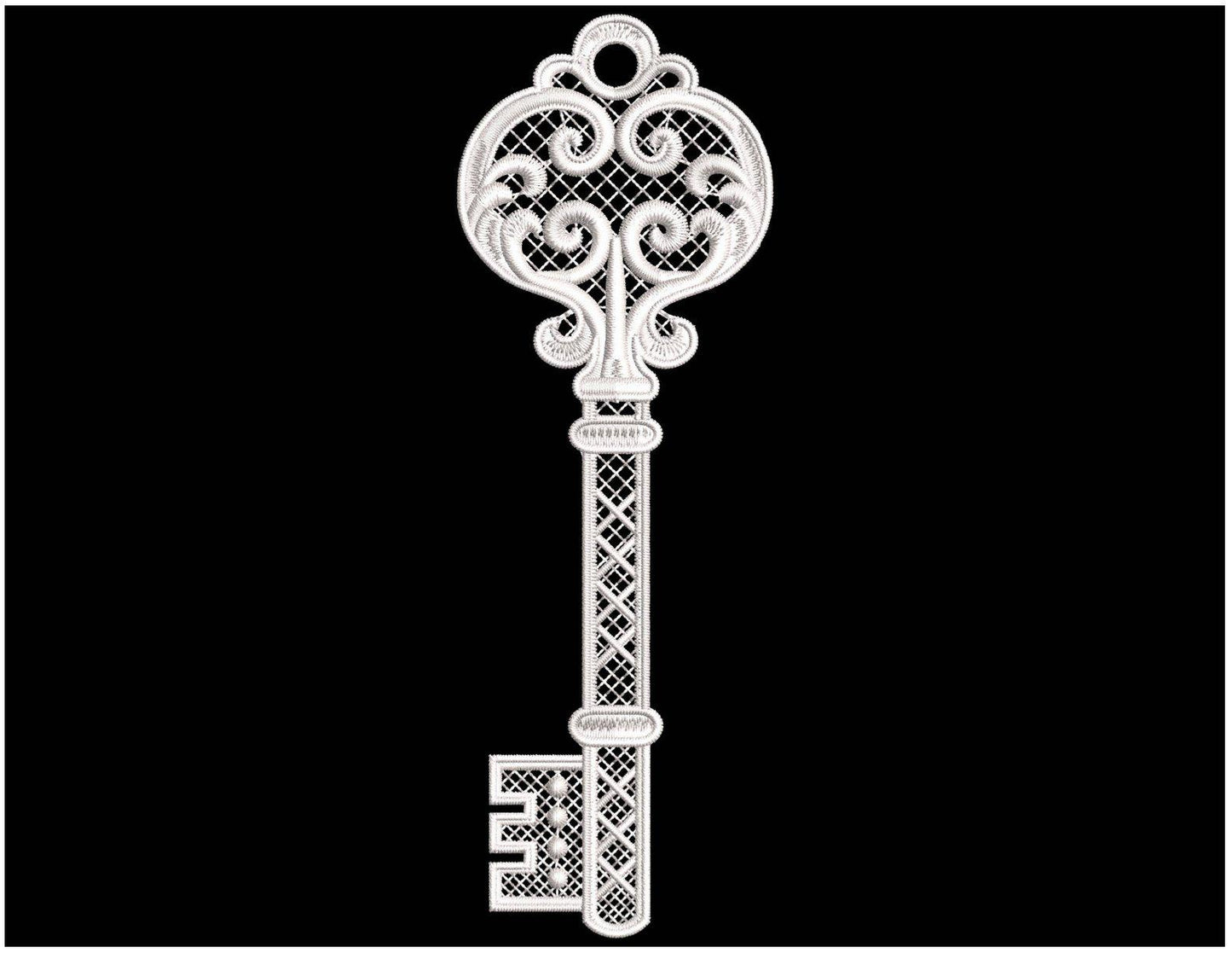Elegant FSL Key Design Embroidery - Perfect for Machine Embroidery Projects, Key Shaped Design for DIY Crafts, Wedding Decorations & More