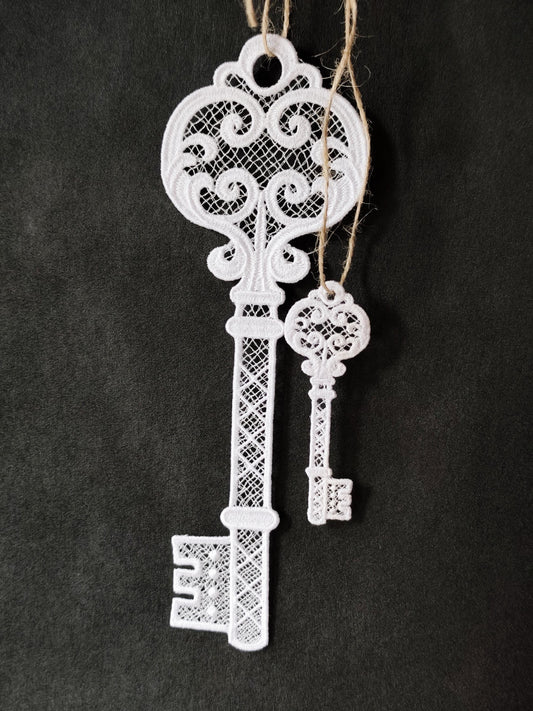 Elegant FSL Key Design Embroidery - Perfect for Machine Embroidery Projects, Key Shaped Design for DIY Crafts, Wedding Decorations & More