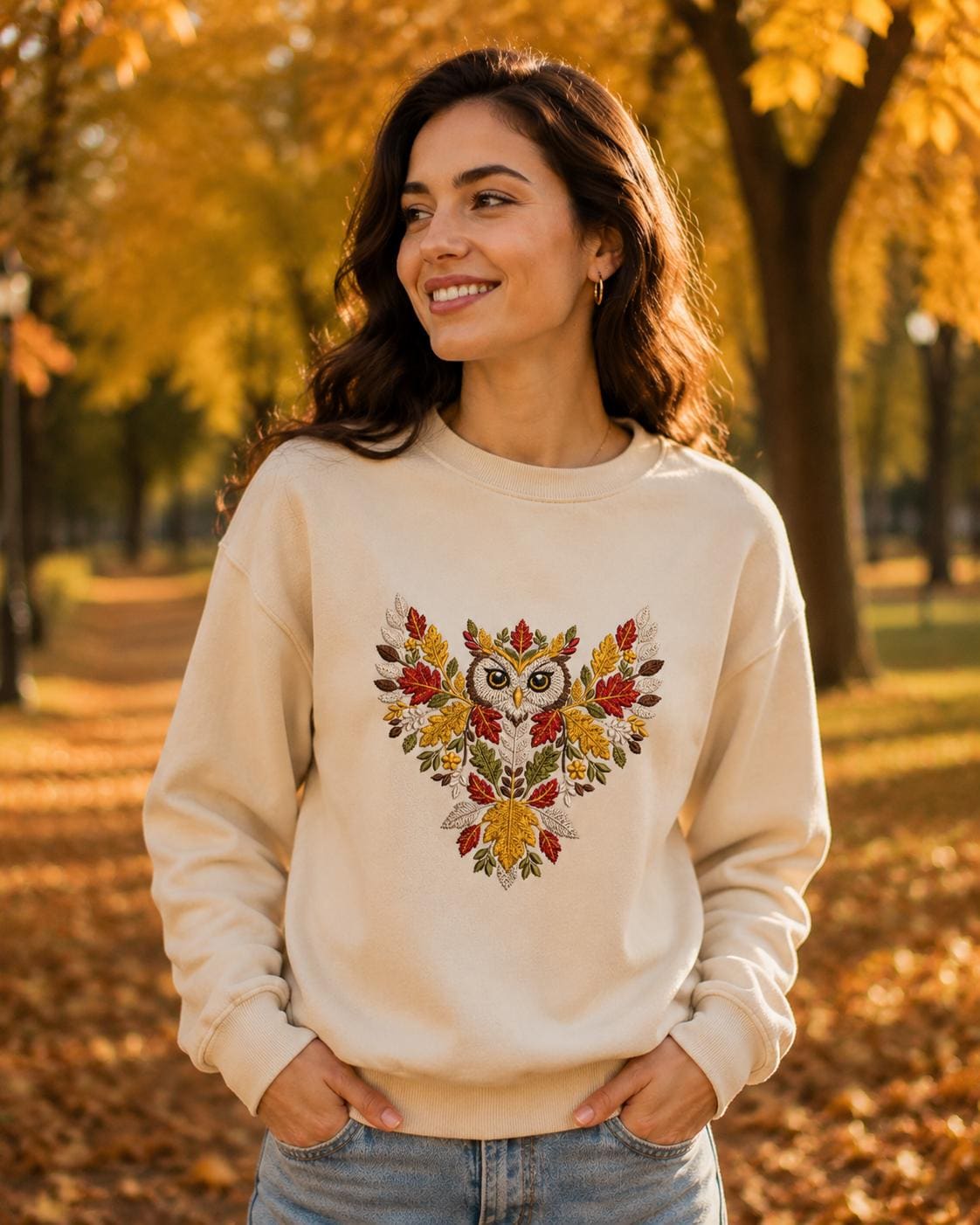 Autumn Owl Machine Embroidery Design - Fall Leaves and Owl - Perfect for Sweaters, Pillows, and Wall Art - Instant Download