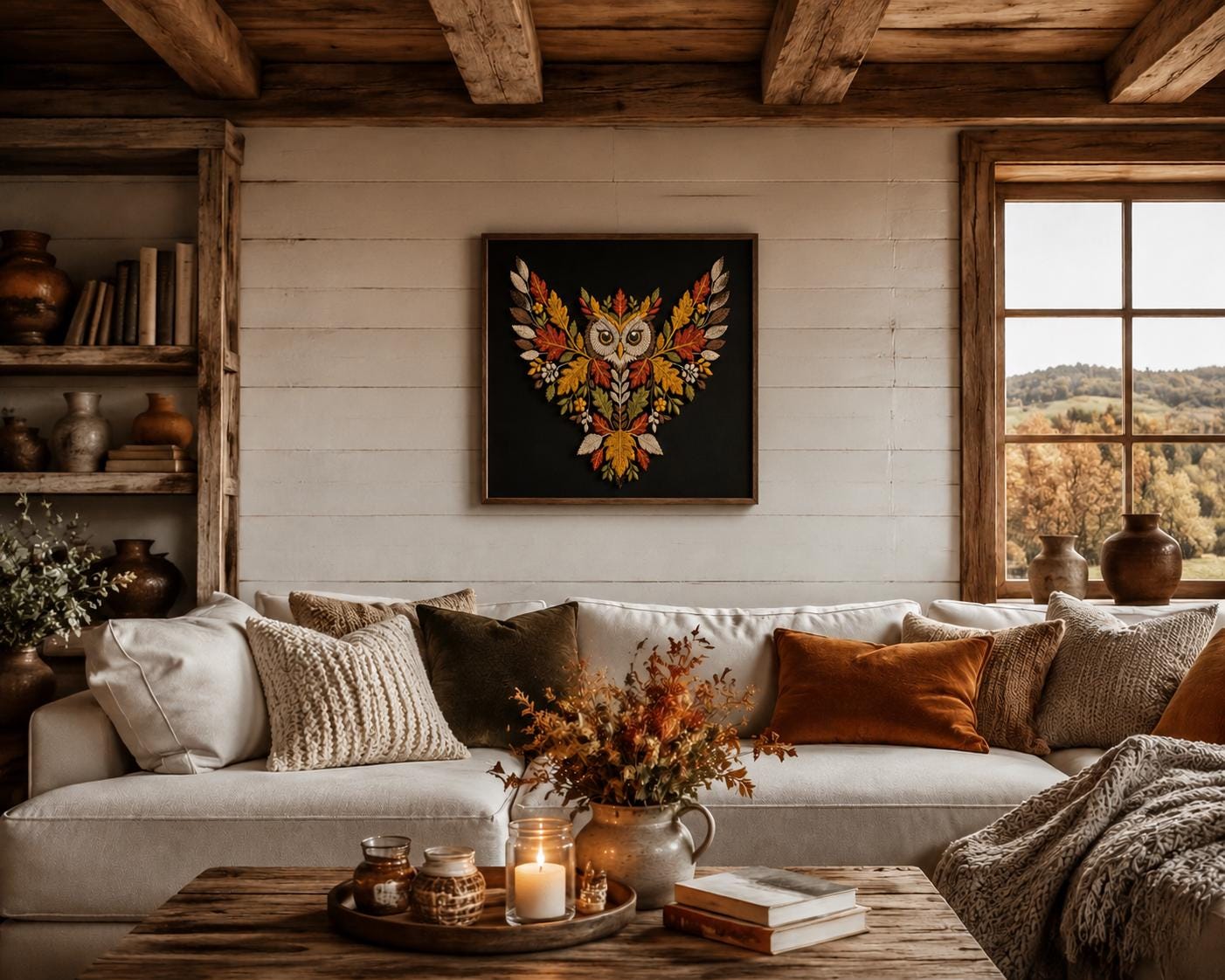 Autumn Owl Machine Embroidery Design - Fall Leaves and Owl - Perfect for Sweaters, Pillows, and Wall Art - Instant Download