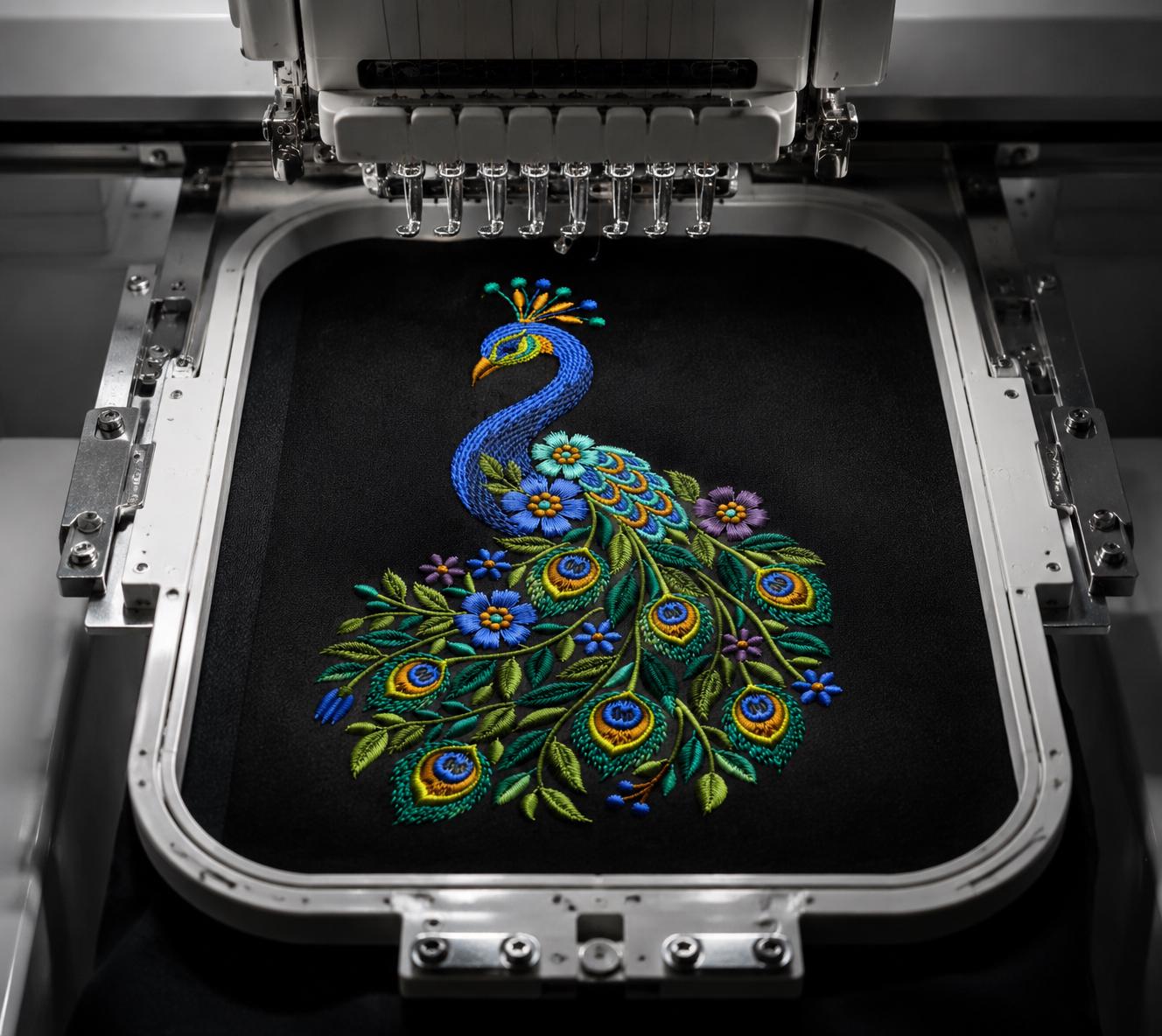 Botanical Peacock Machine Embroidery Design, Floral Art, Instant Download (PES, DST, JEF)