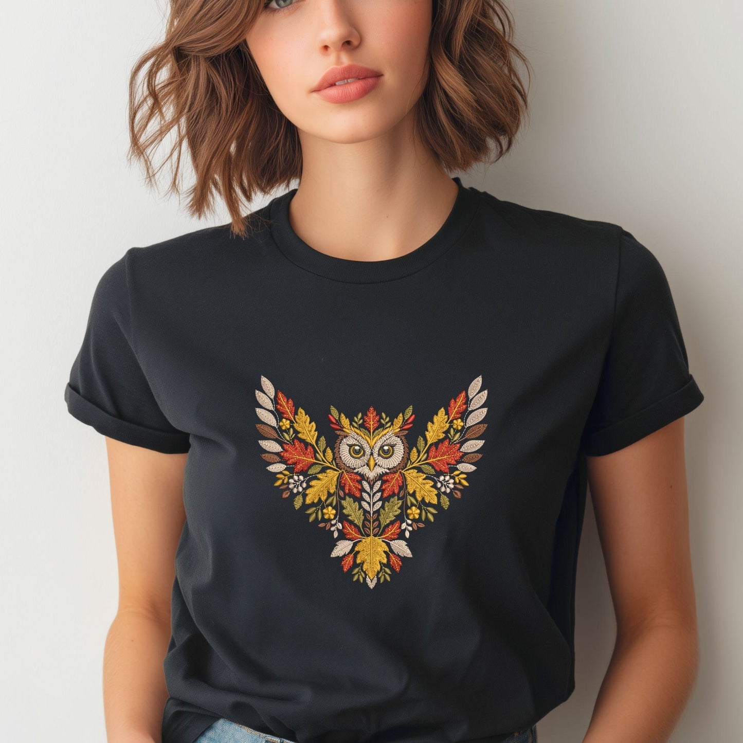 Autumn Owl Machine Embroidery Design - Fall Leaves and Owl - Perfect for Sweaters, Pillows, and Wall Art - Instant Download