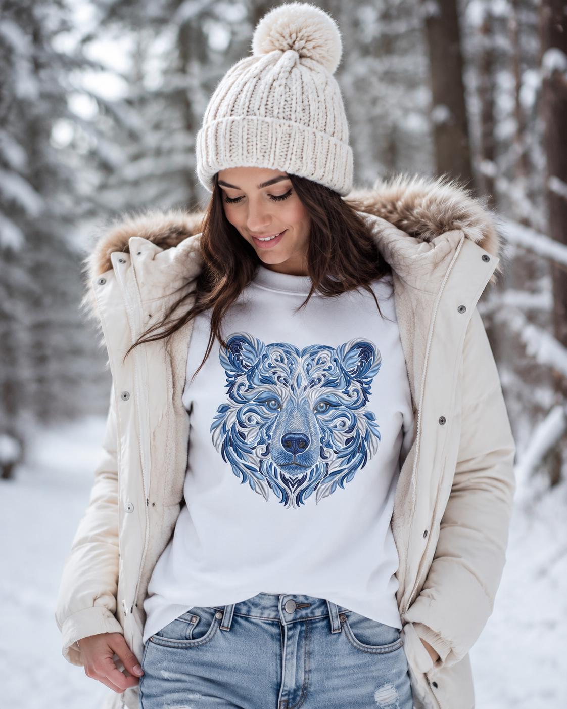 Winter Bear Embroidery Machine File, Wildlife-Inspired Design for Apparel, Home Decor, and Holiday Gift Projects, Bear Embroidery PES DST