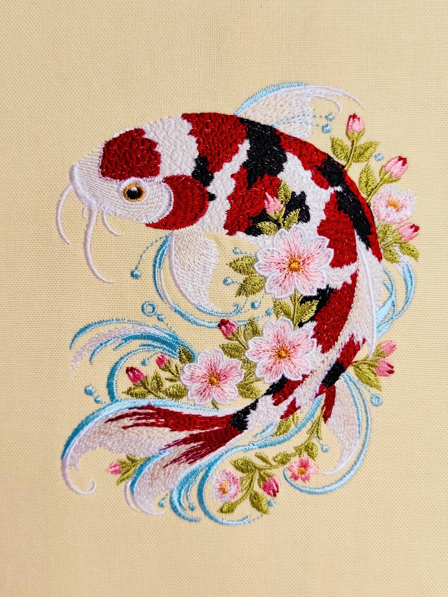 Koi Fish Machine Embroidery Design, Floral Koi Carp Embroidery Pattern, Japanese Fish Digital Download Sakura Embroidery File