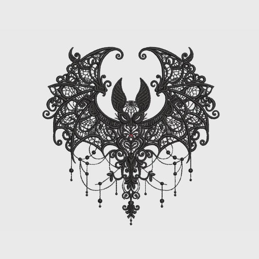 Baroque Gothic Bat Embroidery Design, Gothic Halloween Bat Machine Embroidery Pattern PES, Dark Victorian Embroidery Bat, Dark Academia Bat